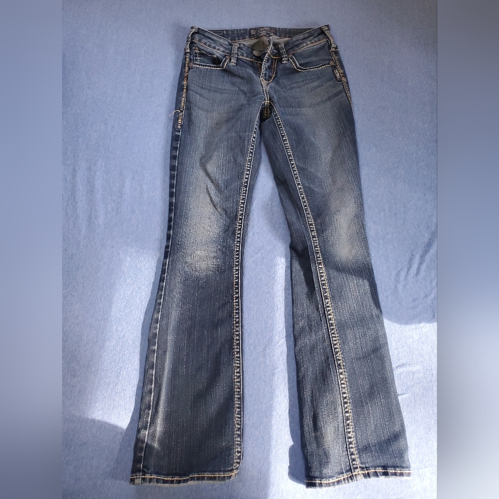 Size 25/31 Silver Aiko thick stitch bootcut jeans